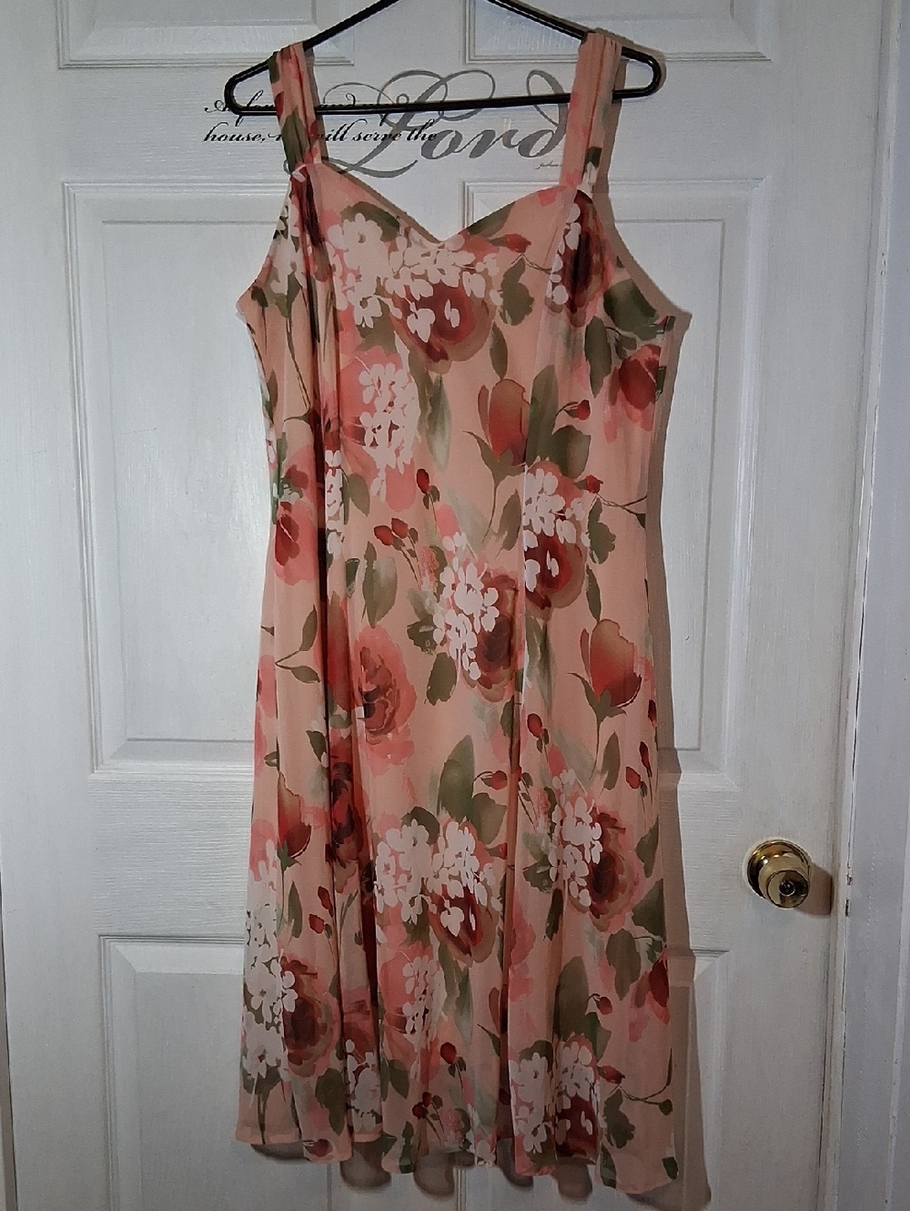 dressbarn Peach Floral Midi Dress with Straps